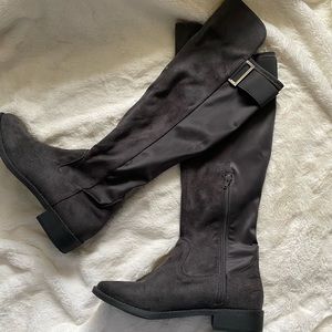 Dark Grey Knee High Boots